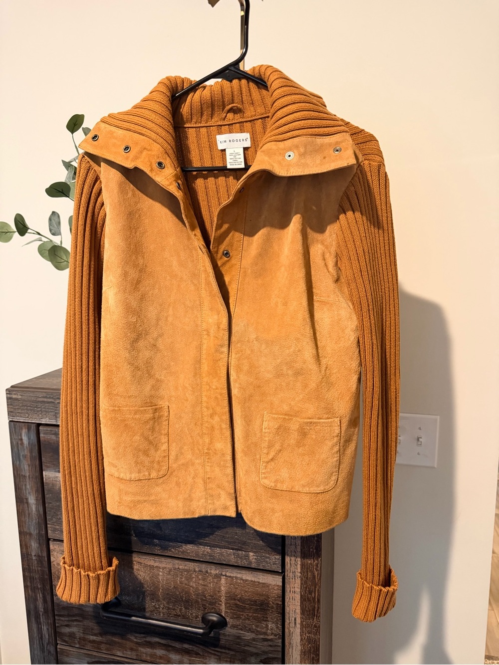 Kim Rogers Suede & Ribbed Knit Jacket in Camel